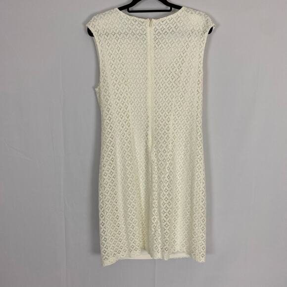 Dressbarn White Sleeveless Sheath Dress Size 14 Beaded Neckline Cocktail Wear - Picture 3 of 8